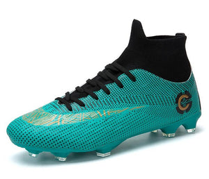 Men's Solid Color High Ankle AG Sole Outdoor Cleats Football Shoes Spike High Ankle Men Crampon Football Boots Original Cleats